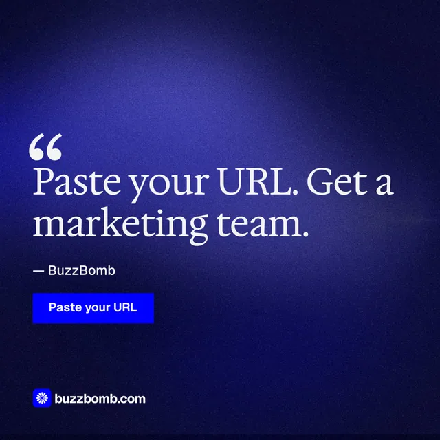 Instagram post for BuzzBomb: "Spark some growth today." Swiss style, quote layout, dark palette in blue.
