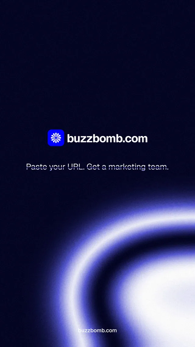 Instagram story for BuzzBomb: "Distribution, solved." Agentic glass style, end card layout, dark palette in black, blue.