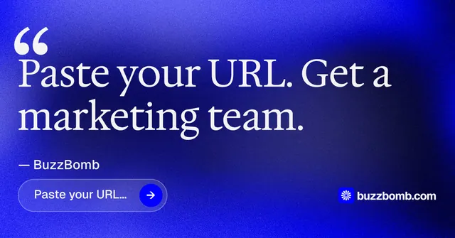 Social ad for BuzzBomb: "Seven agents. One chat." Agentic glass style, quote layout, dark palette in blue.