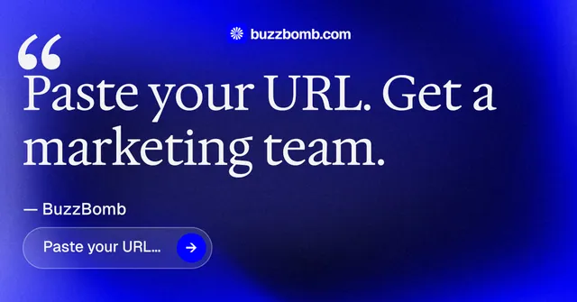 Social ad for BuzzBomb: "Distribution, solved." Agentic glass style, quote layout, dark palette in blue.