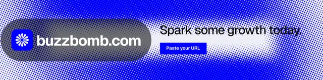 LinkedIn banner for BuzzBomb: "Spark some growth today." Split block style, logo hero layout, dark palette in blue.