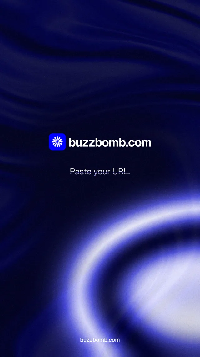 Instagram story for BuzzBomb: "Paste your URL." Agentic glass style, end card layout, dark palette in black, blue.