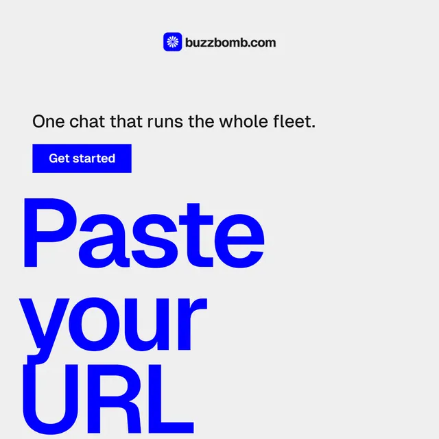 Instagram post for BuzzBomb: "Get a marketing team." Swiss style, oversized layout, light palette in white, blue.