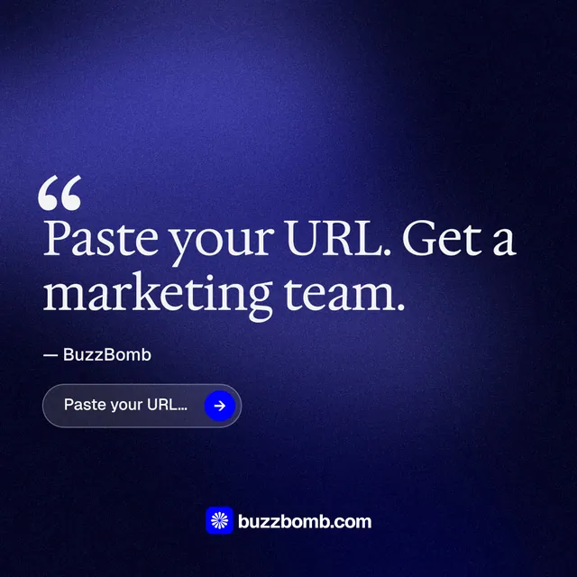 Instagram post for BuzzBomb: "Spark some growth today." Agentic glass style, quote layout, dark palette in black, blue.
