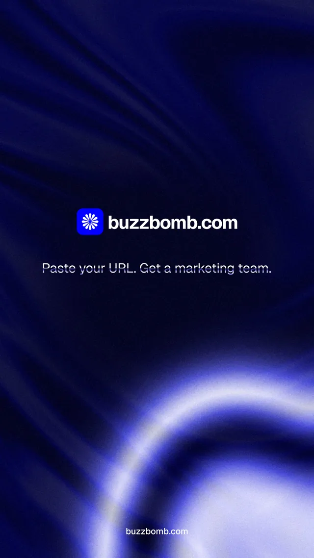 Instagram story for BuzzBomb: "Distribution, solved." Agentic glass style, end card layout, dark palette in black, blue.