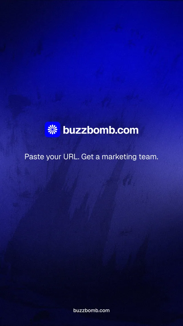 Instagram story for BuzzBomb: "Distribution, solved." Agentic glass style, end card layout, dark palette in black, blue.