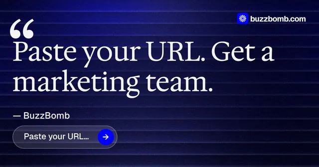 Social ad for BuzzBomb: "Distribution, solved." Agentic glass style, quote layout, dark palette in black, blue, grey.