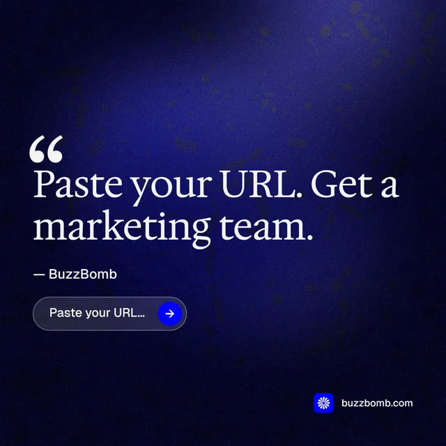Instagram post for BuzzBomb: "Spark some growth today." Agentic glass style, quote layout, dark palette in blue, black.