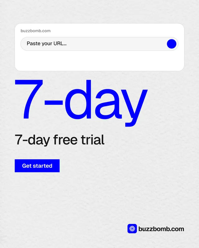 Instagram portrait post for BuzzBomb: "Spark some growth today." Swiss style, stat layout, light palette in white, blue.