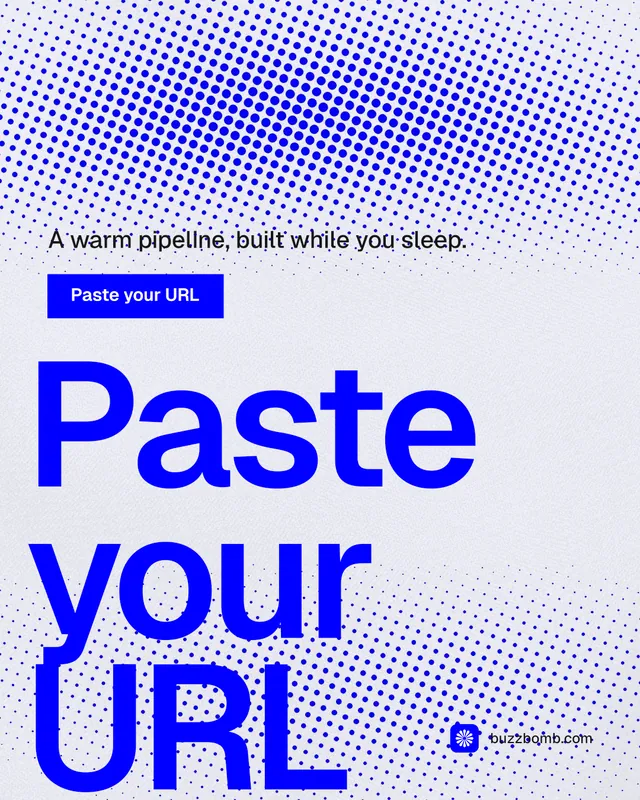 Instagram portrait post for BuzzBomb: "Spark some growth today." Split block style, oversized layout, light palette in blue, white.