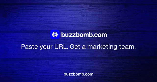 Social ad for BuzzBomb: "Distribution, solved." Agentic glass style, end card layout, dark palette in blue.