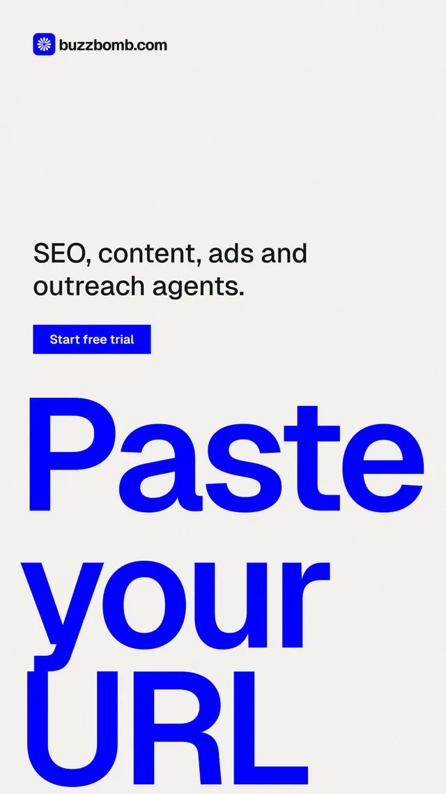 Instagram story for BuzzBomb: "One launch. A week of posts." Swiss style, oversized layout, light palette in white, blue.