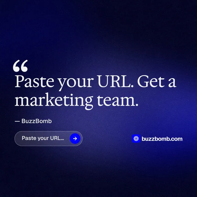 Instagram post for BuzzBomb: "Spark some growth today." Agentic glass style, quote layout, dark palette in black, blue.
