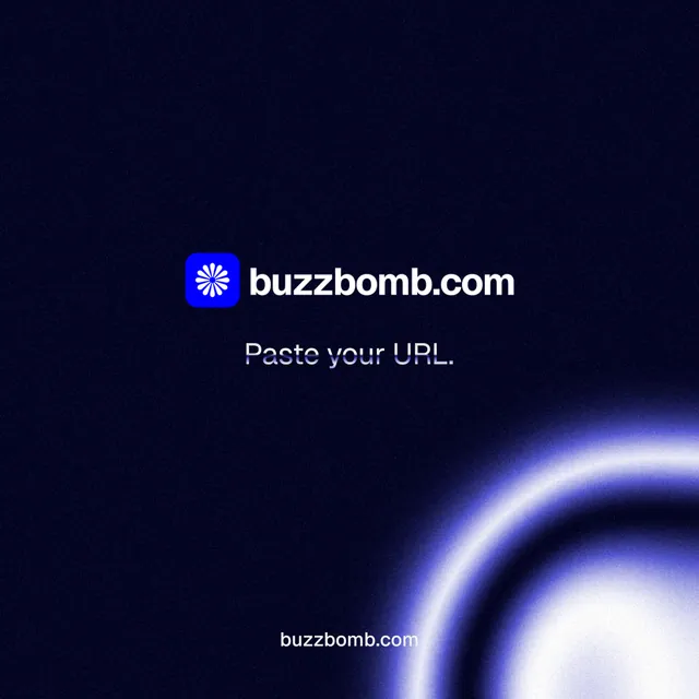 Instagram post for BuzzBomb: "Paste your URL." Agentic glass style, end card layout, dark palette in black, blue.
