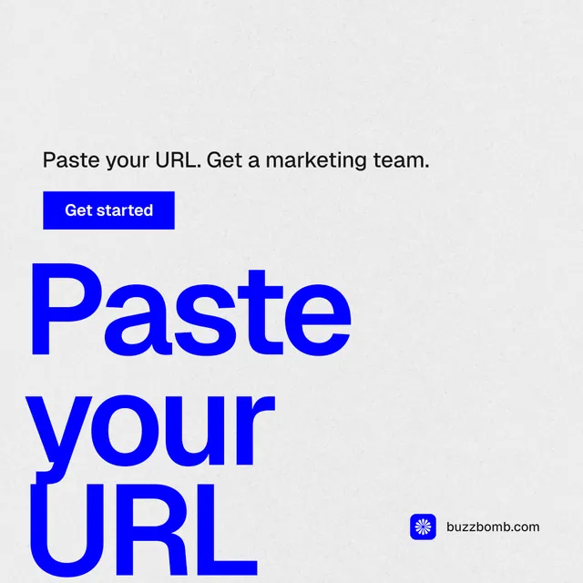 Instagram post for BuzzBomb: "Seven agents. One chat." Swiss style, oversized layout, light palette in white, blue.