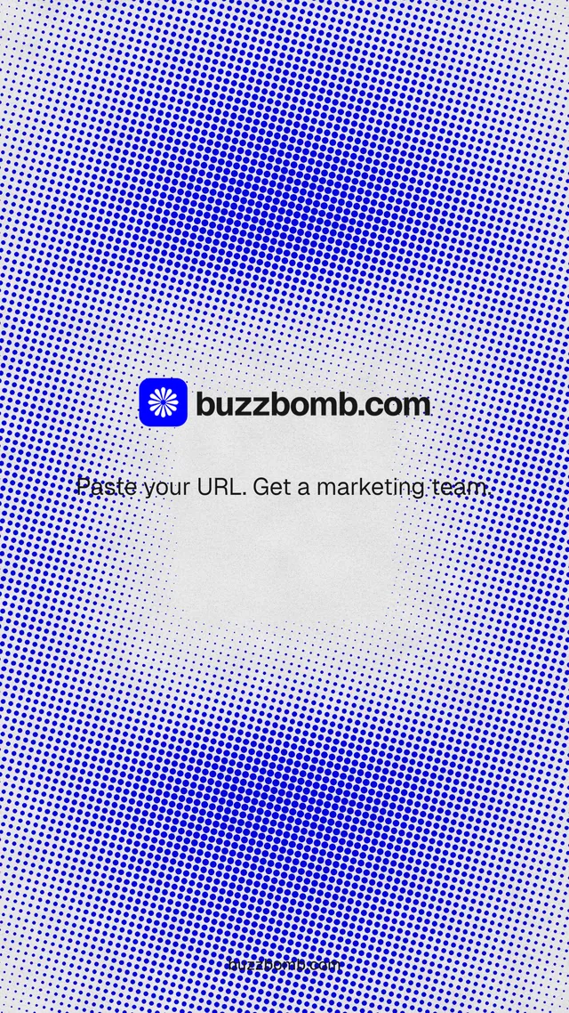Instagram story for BuzzBomb: "Distribution, solved." Swiss style, end card layout, light palette in blue, white.