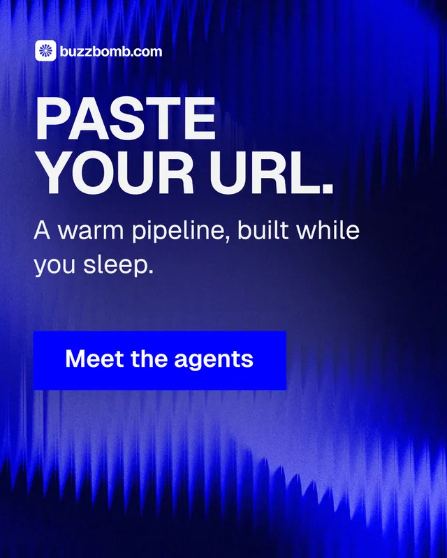 Instagram portrait post for BuzzBomb: "Paste your URL." Swiss style, skeleton layout, dark palette in blue.