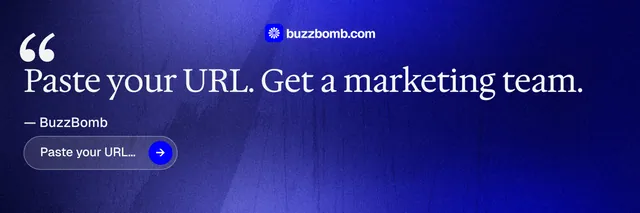 X header for BuzzBomb: "Distribution, solved." Agentic glass style, quote layout, dark palette in blue.