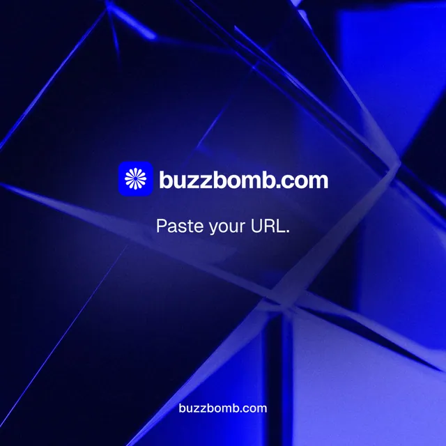 Instagram post for BuzzBomb: "Paste your URL." Agentic glass style, end card layout, dark palette in black, blue.