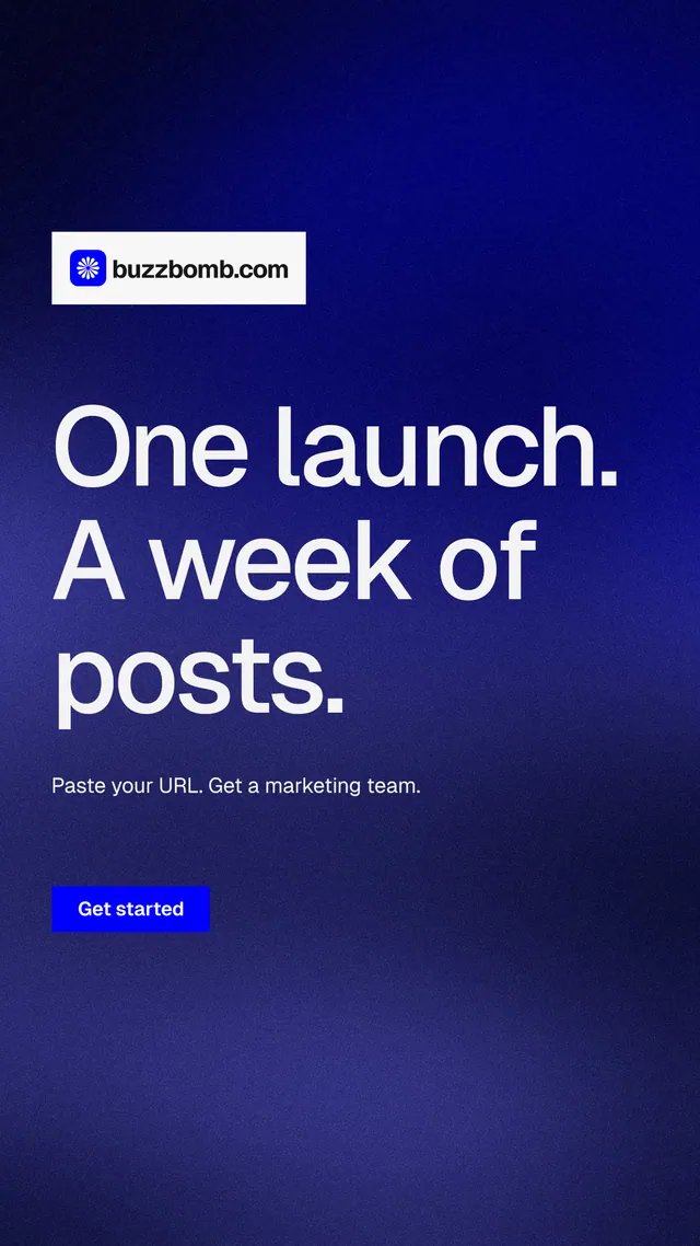Instagram story for BuzzBomb: "One launch. A week of posts." Swiss style, announce layout, dark palette in blue.