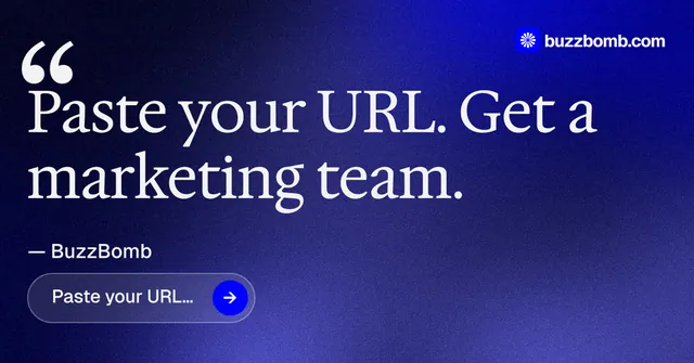 Social ad for BuzzBomb: "Distribution, solved." Agentic glass style, quote layout, dark palette in blue.