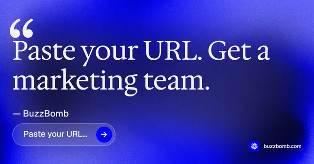 Social ad for BuzzBomb: "Nothing ships unapproved." Agentic glass style, quote layout, dark palette in blue.