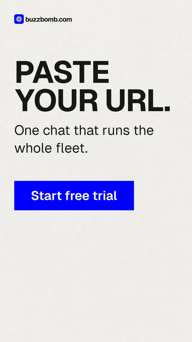 Instagram story for BuzzBomb: "Paste your URL." Swiss style, skeleton layout, light palette in white, blue.