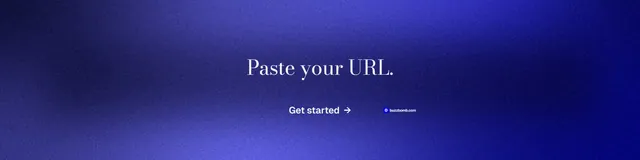 LinkedIn banner for BuzzBomb: "Paste your URL." Minimal luxury style, centred layout, dark palette in blue.