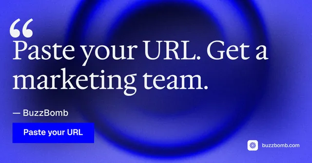 Social ad for BuzzBomb: "Distribution, solved." Swiss style, quote layout, dark palette in blue.
