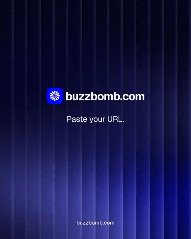 Instagram portrait post for BuzzBomb: "Paste your URL." Agentic glass style, end card layout, dark palette in black, blue.