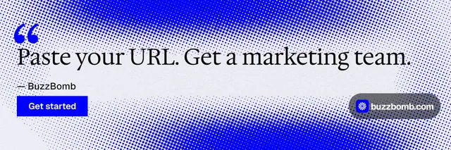X header for BuzzBomb: "Distribution, solved." Split block style, quote layout, light palette in blue, white.