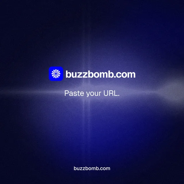 Instagram post for BuzzBomb: "Paste your URL." Agentic glass style, end card layout, dark palette in black, blue.