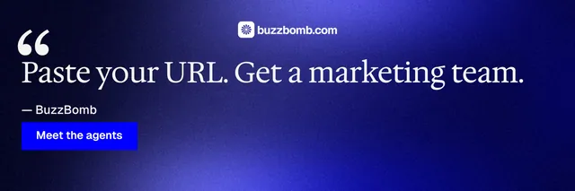 X header for BuzzBomb: "Nothing ships unapproved." Swiss style, quote layout, dark palette in blue.