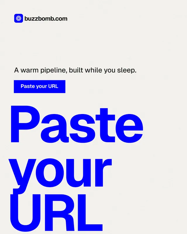 Instagram portrait post for BuzzBomb: "Spark some growth today." Swiss style, oversized layout, light palette in white, blue.