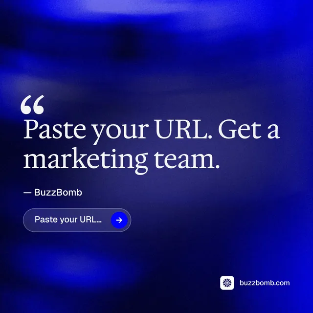 Instagram post for BuzzBomb: "Spark some growth today." Agentic glass style, quote layout, dark palette in blue.