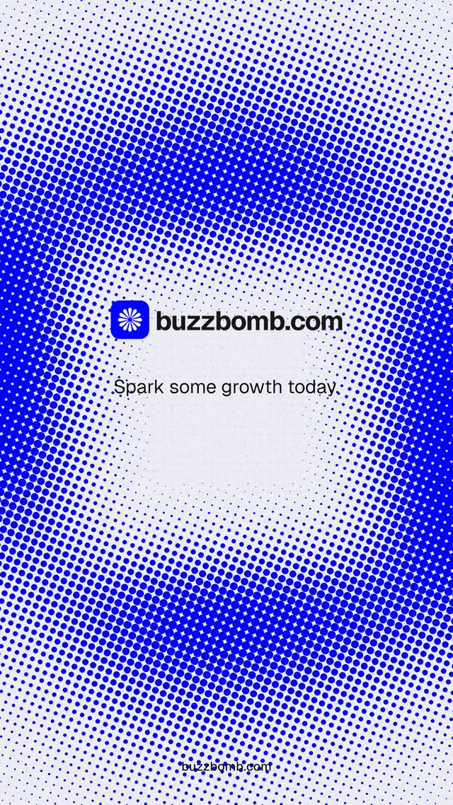 Instagram story for BuzzBomb: "Spark some growth today." Swiss style, end card layout, light palette in blue, white.
