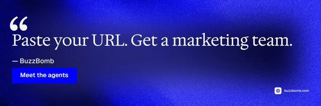 X header for BuzzBomb: "Paste your URL." Swiss style, quote layout, dark palette in blue.