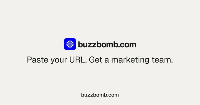 Social ad for BuzzBomb: "Distribution, solved." Swiss style, end card layout, light palette in white.