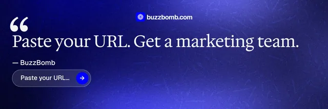 X header for BuzzBomb: "Seven agents. One chat." Agentic glass style, quote layout, dark palette in blue.