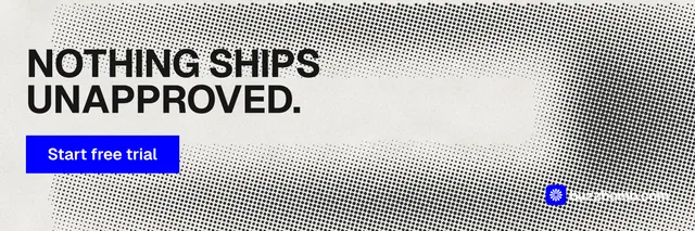 X header for BuzzBomb: "Nothing ships unapproved." Swiss style, skeleton layout, light palette in white, grey.
