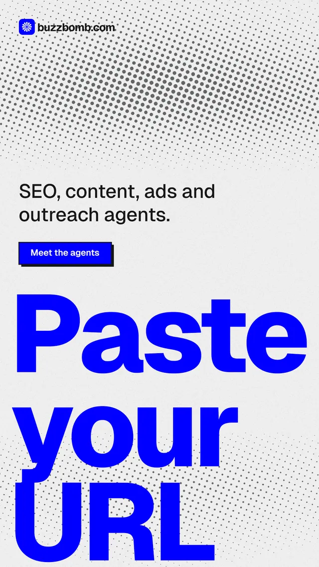 Instagram story for BuzzBomb: "Spark some growth today." Brutalist style, oversized layout, light palette in white, blue.
