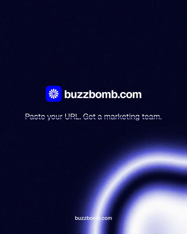 Instagram portrait post for BuzzBomb: "Distribution, solved." Agentic glass style, end card layout, dark palette in black, blue.