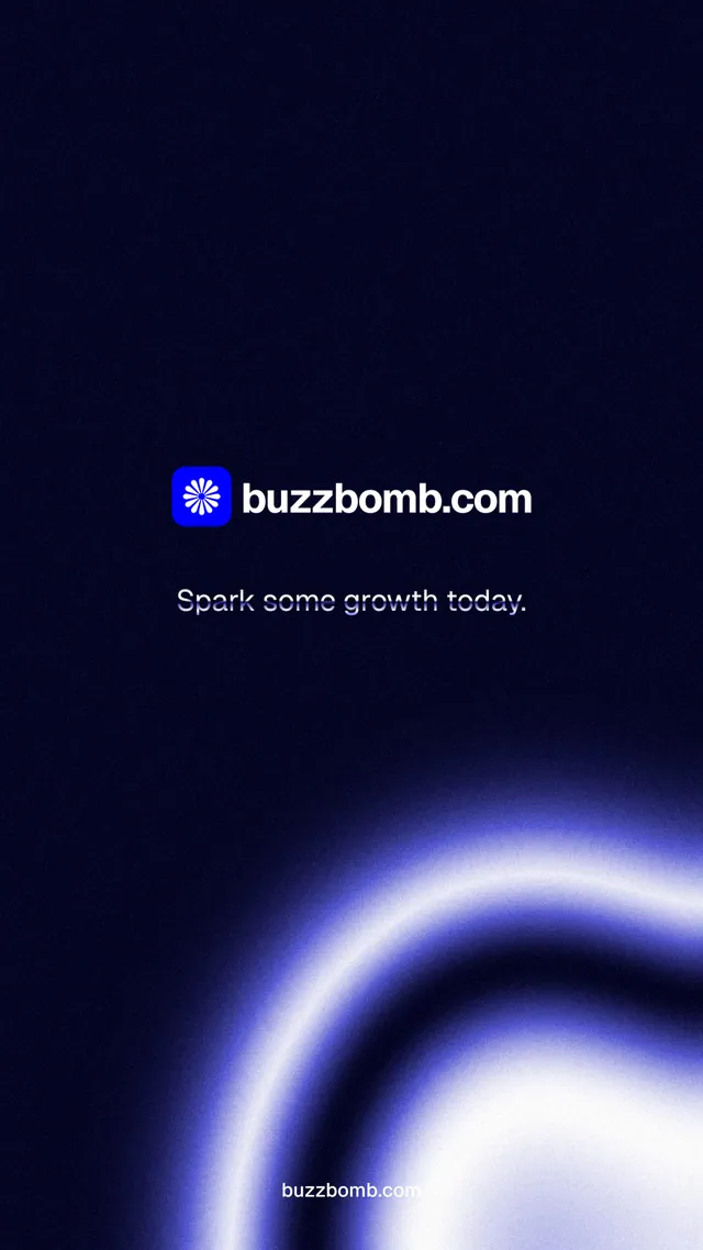 Instagram story for BuzzBomb: "Spark some growth today." Agentic glass style, end card layout, dark palette in black, blue.