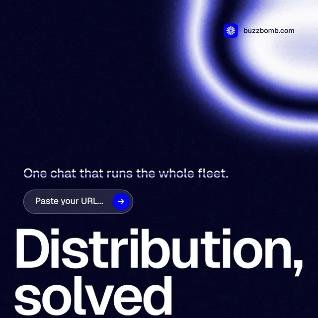 Instagram post for BuzzBomb: "Your AI marketing team." Agentic glass style, oversized layout, dark palette in black, blue.