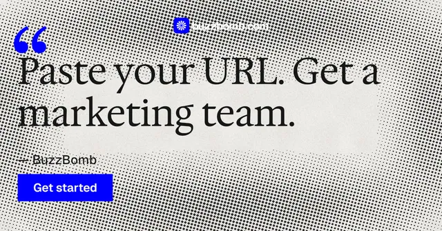 Social ad for BuzzBomb: "Seven agents. One chat." Swiss style, quote layout, light palette in grey, white.