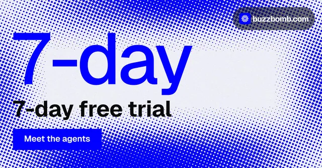 Social ad for BuzzBomb: "Distribution, solved." Split block style, stat layout, light palette in blue, white.