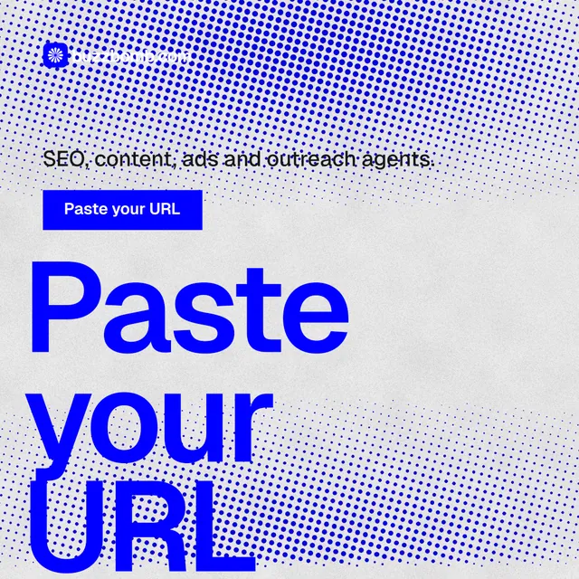 Instagram post for BuzzBomb: "Get a marketing team." Swiss style, oversized layout, light palette in blue, white.