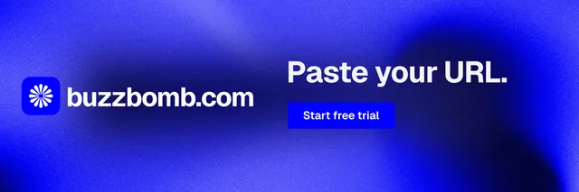 X header for BuzzBomb: "Paste your URL." Swiss style, logo hero layout, dark palette in blue.