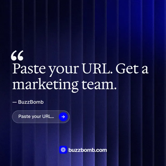 Instagram post for BuzzBomb: "Spark some growth today." Agentic glass style, quote layout, dark palette in black, blue.