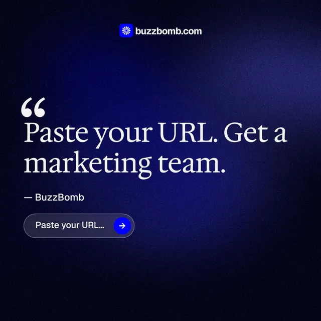 Instagram post for BuzzBomb: "Seven agents. One chat." Agentic glass style, quote layout, dark palette in black, blue.